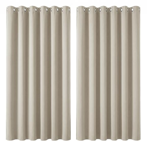 Deconovo Bedroom Room Darkening Curtains Super Soft Thermal Insulated Eyelet Room Darkening Curtains for Kids 90 x 90 Inch Light Beige 2 Panels