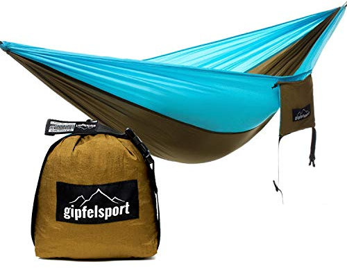 gipfelsport Ultraleicht Hängematte Oliv/hellblau Seile