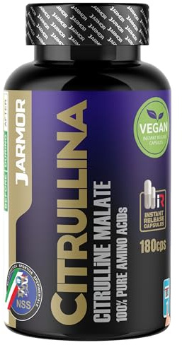 Citrullina Malato 3000 mg - 180 Cápsulas, L-Citrulina con Óxido Nítrico, Pre Entreno Natural para Fuerza Muscular - J.Armor® (180 cápsulas)