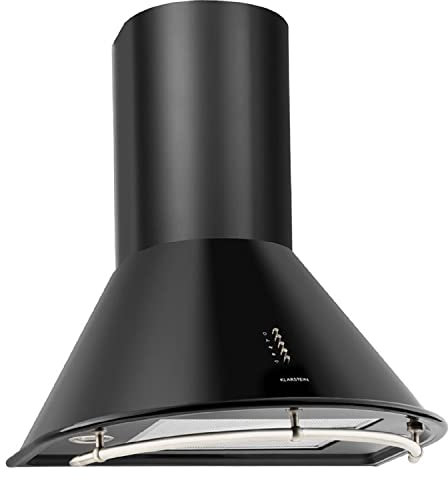Klarsten Noir Mat Edition - Hotte aspirante murale 60 cm, Design rétro, 3 niveaux de performance, Évacuation d'air max: 430 m³/h, Recyclage d'air possible, Filtre anti-graisse, Noir mat