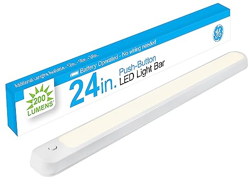 GE Under Cabinet Light, 24 Inch, Wireless, Battery Operated, 200 Lumens, Tap Light, Bright White LED Closet Light, Night Light for Kitchen, Closet, and More, 58158-T1