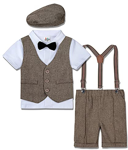mintgreen Traje Niño Conjunto Gentleman Bebé Camisa Boda con Boina, Caqui, 1-2 años, 90