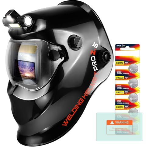 TRQWH Welding Helmets for Men Solar Power True Color Auto Darkening Welding Helmet with Light, 2 Arc Sensor Wide Shade 9-13 Welding Hood with Extra Grinding Mode (Black)