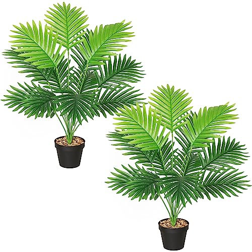 LOMOHOO Set of 2 Artificial Areca Palm Plant 25inch Fake Palm Tree in Pot for Indoor Outdoor Modern Decoration Faux Plant for Home Office Housewarming Gift(2pack) PL168
