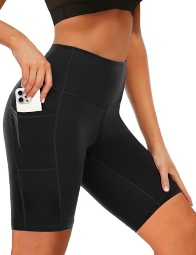 Buauty Women's Swim Shorts High-Waisted Board Shorts with Pockets UPF50+ Quick Dry Beach Shorts Black M