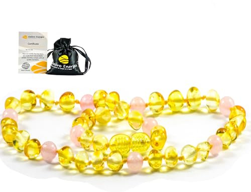 AmberJewellery Collana Ambra Naturale - Massima qualità Certificata Vera Ambra del Baltico/Lunghezza 33 cm. (Pink-Rose), small