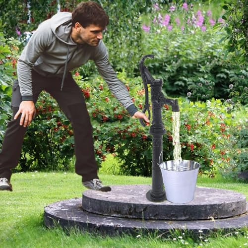 Elitix Bomba de Agua Manual Bomba de Jarra Manual para Batido de Jardín con Mango, Bomba Manual de Pozo de Agua Antigua, Material de Hierro Fundido, Bomba de Jarra de Agua Antigua para Granja.