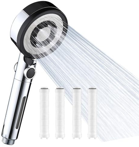 Nafall High Pressure Shower Head - Hard Water Filter Shower Head with Filter, 5 Jet Modes Water Saving Handheld Power Showerhead for Low Water Pressure, Chrome