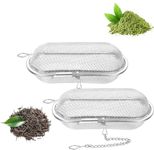 Yuannee Passoires à Epices,2 PCS Boule à Thé Et Passoire à Epices en Acier Inoxydable Argent Réutilisables Ovale Infuseur à Boule de Passoire à Thé Infuseur a The pour en Vrac et épices