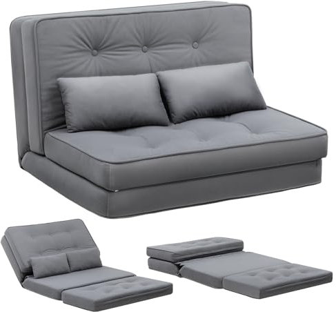 COMHOMA Schlafsofa, 2-Sitzer, kleines Bett, Sofa, Rückenlehne, verstellbar, 6 Ebenen, geeignet für Wohnzimmer, Schlafzimmer und Camping, Grau