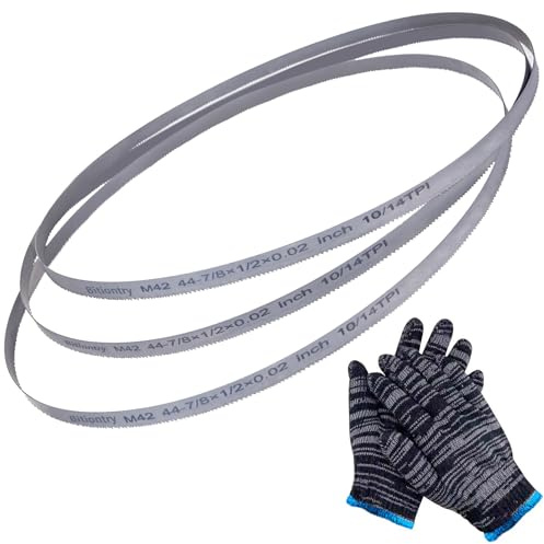 Bitiontry 44-7/8 Inch(1140mm) Bandsaw Blades 10/14 TPI for Milwaukee 48-39-0551, DeWalt DCS374B Portable Band Saw, 44-7/8 x 1/2 x .020, 3-Pack Gift a Pair of Gloves