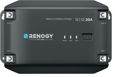 Renogy DC till DC-batteriladdare 12 V 20 A, intelligent DCDC batteriladdare laddningsregulator solför flod, gel-, AGM-, litiumbatterier, för husbilar, lastbilar, nyttofordon, båtar, yachter, 300 W