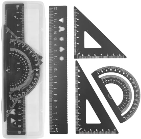 XPEX 4 PCS righello flessibile righello piccolo righello triangolare squadra di alluminio strumenti compasso scuola set di geometria matematica（D）