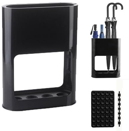 SHENRUZENG Schirmständer Schwarz, Regenschirmständer mit Anti Kipp Silikon Saugnapf Regenschirmhalter mit Abnehmbarer Abtropfschale Eingangsbereich Schirmständer 4 Slots für Lange/Kurze Regenschirme