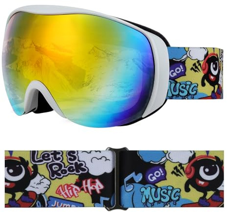 YooxArmor OTG Kids Ski Goggles, Kids Snowboard Goggles for Boys Girls Toddler Youth, Kid Snow Goggles Anti-Fog 100% UV400 Protection Age 6-14, Monsters