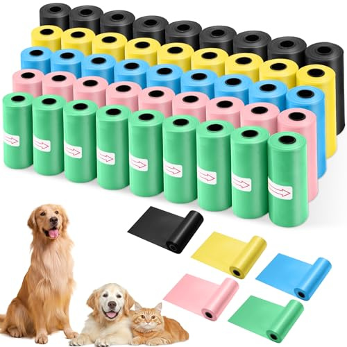 675 Pièces sac a Crottes Chien, Portable et Anti-Fuite Ramasse pour Chiens, 30 x 21,5 cm, Matériau en Polyéthylène, 5 Couleurs, Adaptés aux Sorties (45 Rouleaux de 15 Chacun)