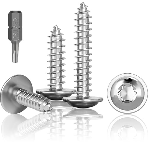 HXJDAM Set med 150 stålskruv M4 x 16 mm - Självborrande skruvar med skiva - Torx A2 V2A skruvar - Full gänga - Träskruv - Skruv med platt huvud med T20-borr