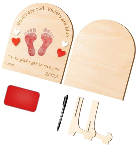 1 juego de tarjetas de hitos de madera para la primera huella del bebé, recuerdo artístico para sesiones de fotos y duchas de recién nacidos, kit de huellas y huellas