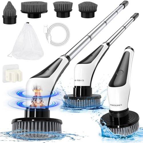 Elettrica Rotante per Pulizia Casa, Homtronics Spazzola Elettrica Rotante, Impermeabile IPX8, Spazzola Elettrica Pulizia con 4 Testine Sostituibili per Bagno Piastrelle Vasca Cucina Auto