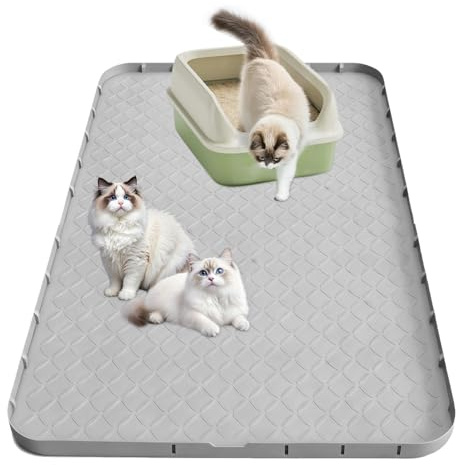 Katzenklo Matte XXL 88 × 56 cm, Katzenstreu Matte, Katzenklo Mattes Futtermatte Silikon, Wasserdichte Katzenstreu Matte, rutschfest & Leicht zu Reinigen, für Fressnapf & Katzentoilette, Grau