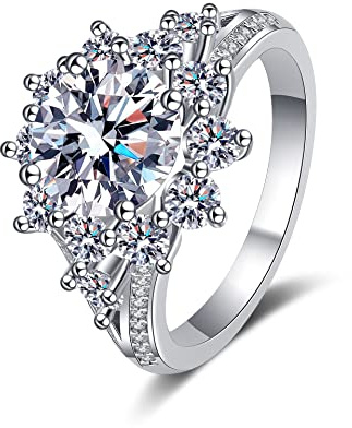 Diamantring, 3ct for kvinnor runda slipade D-färgade VVS1 sterlingsilver diamanter förlovningsringar