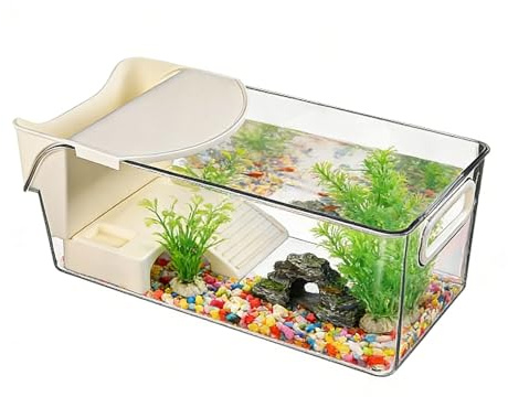 Cage pour poissons de tortue - Boîtier PC transparent surélevé - Scène solaire surélevée - Aquarium pour petits animaux de compagnie - Bassin amphibien pour reptiles - Accessoires pour la