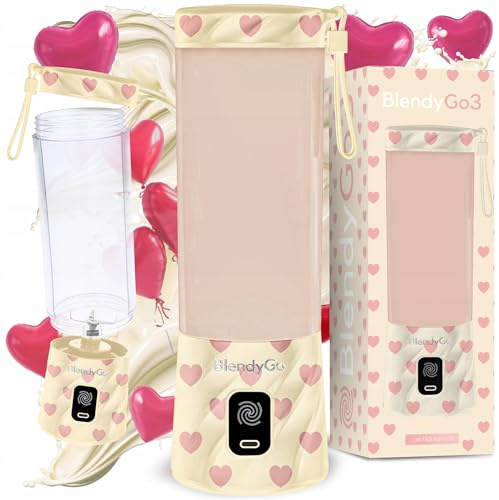 Batidora BlendyGo 3, batidora de vaso portátil, blender recargable por USB, ideal para smoothies, batidos y batidos de proteínas, mexzclador portátil potente, 500 ml (Sweet Heart)
