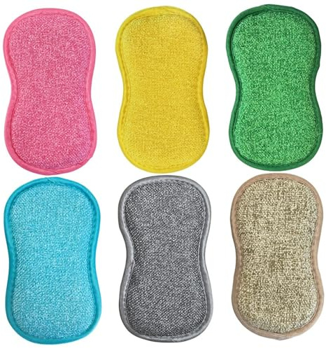 Esponjas Lavables | 6 esponjas Reutilizables, Limpieza de Microfibra Absorbente espumosa, Trapos Gruesos Multiusos Que no Rayan para Platos, ollas y sartenes