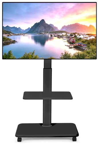 TV-stativ, rullbar, mobil TV-vagn för 32–70 tums platt/böjd LED/LCD/OLED, höjdjusterbart bärbart TV-stativ på hjul upp till 100 pund golv, TV-vagn för sovrum, utomhus