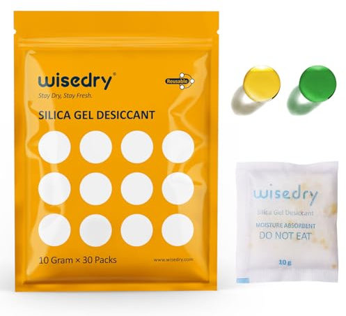 Wisedry 10g x 30 Packungen Silica Gel Sachets Beutel mit Orangenperlen Feuchtigkeitsanzeige Trockenmittel Packs Feuchtigkeitsabsorber zur Entfernung von Lufttrockner Feuchtigkeit