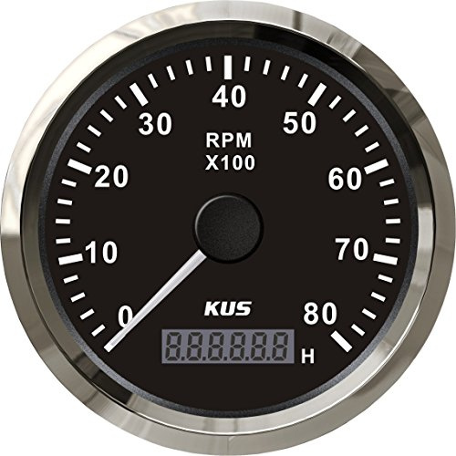 KUS Universal varvräknare RPM mätare med timmätare 8 000 RPM för bensinmotor 85 mm 12 V / 24 V med bakgrundsbelysning (svart)