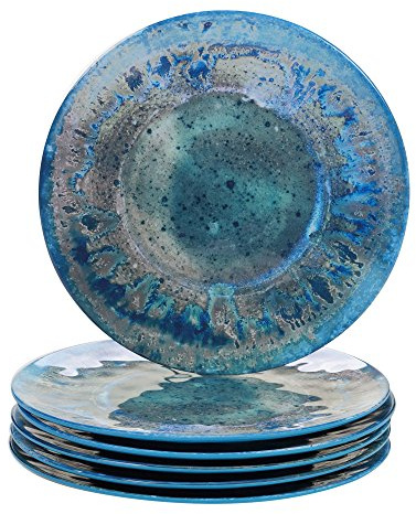 Certified International Radiance Teal Melamine 11 Dinner Plate, Large, Multicolor, Set of 6
