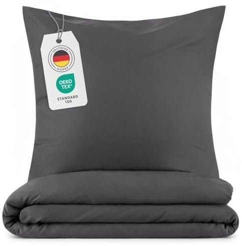 Blumtal Bettwäsche 240x220cm + 2X 40x80cm Kopfkissenbezug - Oeko-TEX zert. Mikrofaser Bettwäsche Set - Mikrofaser Bettbezug bis 95 °C - Deckenbezug + Kissenbezug 3-teilig - Sommerbettwäsche Anthrazit