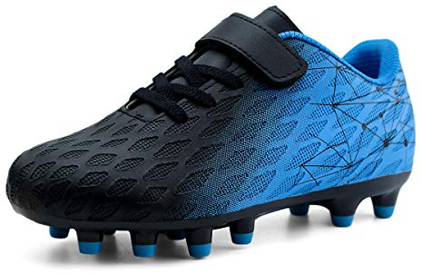 brooman Kids Firm Ground Soccer Cleats Boys Girls Athletic Outdoor Football Shoes(3,Black Blue)