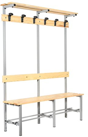 Panca Spogliatoio Completa - Appendiabiti, Poggiascarpe e Poggiaborse in legno ed acciaio (150 Cm)
