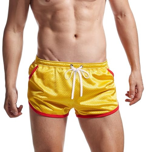 AIMPACT - Short de gym pour homme de 3 pouces - Short en maille pour homme respirant pour musculation, sport, course, avec poches, jaune, M