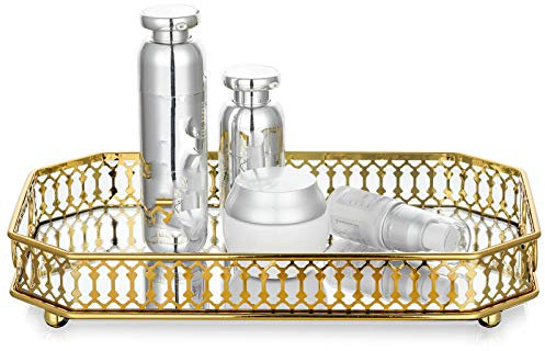 Nuptio Vassoio Decorativo Vassoio Specchio Dorato per Gioielli Comò Toeletta, Vassoio Rettangolare per Candele Vassoio per Bevande, Piatti Vassoi per Candele Vassoio Portata Profumi Vassoio Feste