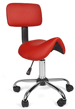 Mingone Bürohocker mit Rollen Sattelhocker mit Rückenlehne Drehhocker Arbeitsstuhl Ergonomisch Sattelstuhl 360° Hocker Hoehenverstellbar Rot