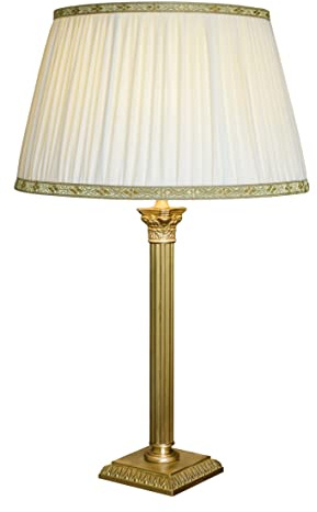 Generico LUCECLASS - C488 lampada da tavolo classica in fusione di ottone satinato con paralume in seta plissé lume da salotto elegante, per camera letto, hotel