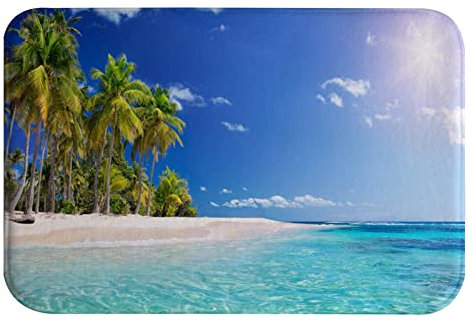 A.Monamour rutschfest Saugfähig Waschbar Badematte Palme Blau Ozean Strand Tropeninsel Karibik Guadalupe Weich Flanell Badezimmerteppich Badteppich Badvorleger Badewanne Dusche Duschvorleger 40x60cm