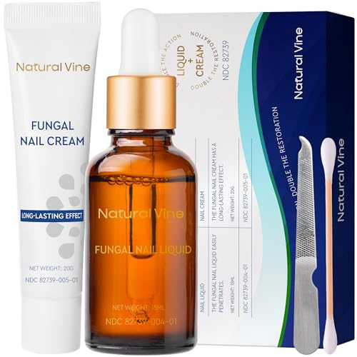 Natural Vine Toenail Fungus Treatment: Fungus Nail Treatment Liquid 15mL and Anti-fungal Nail Repair Cream 20g for Toenail and Fingernails - Extra Strength with Plant Extract Ingredients