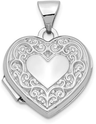 Médaillon en forme de cœur en or blanc 10 carats pour femme 15,5 mm