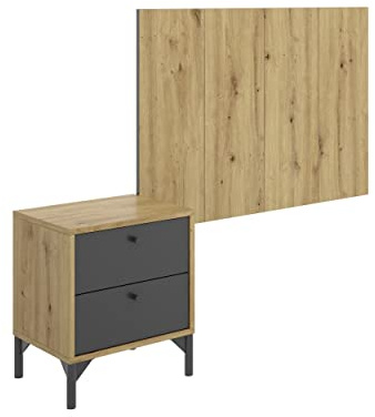 DEKIT GRUPO RIMOBEL Greta Cabecero mesita de Noche, Madera, Nordic y Grafito, Cama Individual
