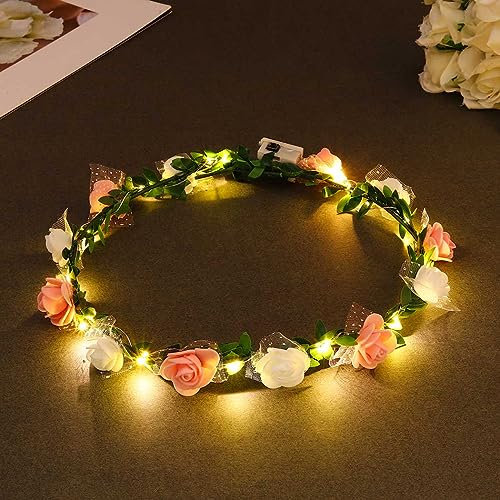 Zoestar LED-Blumenkronen-Stirnband, beleuchteter Haarkranz, Stirnbänder, Brautschmuck, Blumen-Kopfschmuck, Festival, Party, Haarschmuck für Damen und Mädchen