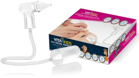 Vitakids 2-in-1 Nasal Aspirator Gentle Mucus Removal for Babies & Infants | Dual Action: Manual & Vacuum | Essential Baby Nose Sucker
