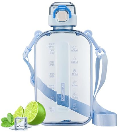 Darryy Borraccia Piatta 750 ml, Bottiglia Acqua Rettangolare in Plastica Sportiva, Senza BPA per Attività all'Aperto (Blu)