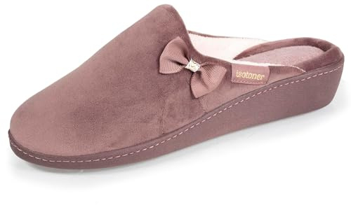 Isotoner - Zapatillas para mujer, suela cómoda, tacón de 4 cm, marrón, 38 EU