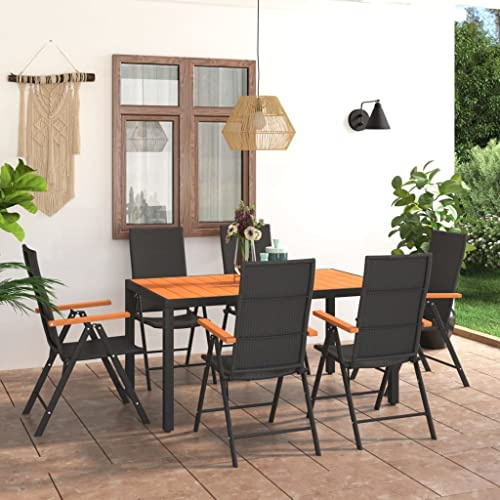 KTHLBRH Juego de muebles de jardín, muebles de balcón, 7 piezas, color negro y marrón