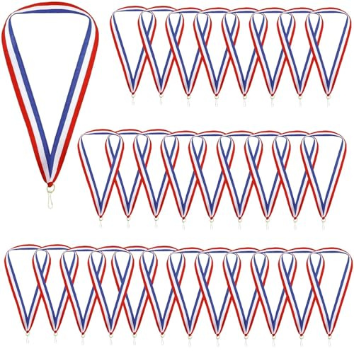 Bamyli Lot de 12 Rubans de Médailles, Lanière de Médaille, Rubans Médaille Bleu Blanc Rouge, Cordon Médaille avec Clips, Cordon Medaille Tricolore pour événements Sportifs mentions élogieuses