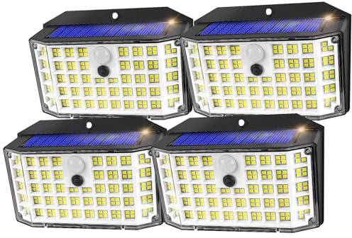 Haokiang 4 Pack Luce Solare LED Esterno 2000lm IP65 270 Batterie 4 Modalità Faretto Con Sensore Di Movimento